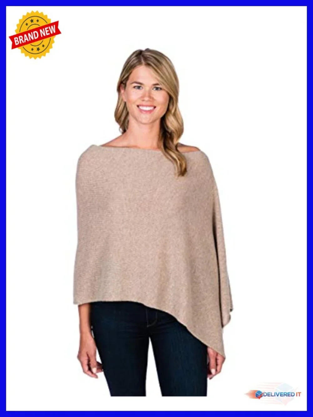100% Cashmere Poncho Wrap - Womens Dress Topper Cape
